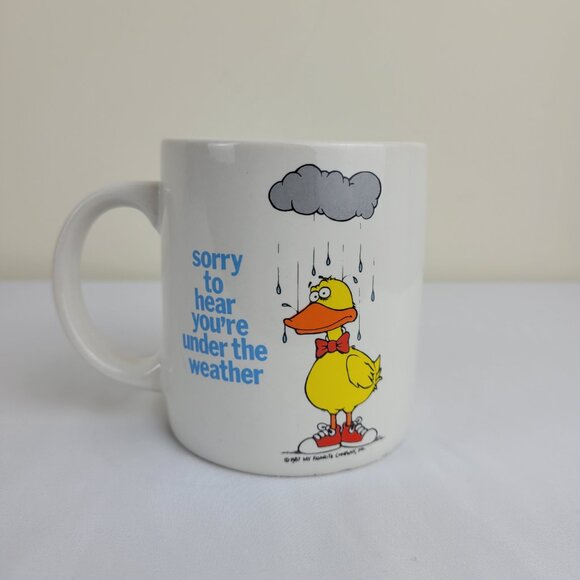 Vintage My Favorite Friends Mug, Duck rain weather Get Well coffee cup 1987 80s - Picture 5 of 16